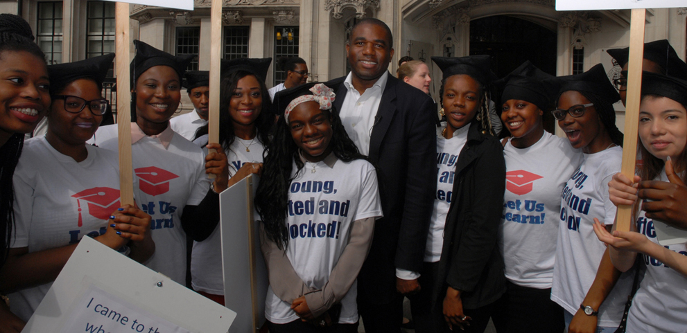 Let us Learn campaigners with David Lammy MP outside the Courts of Justice